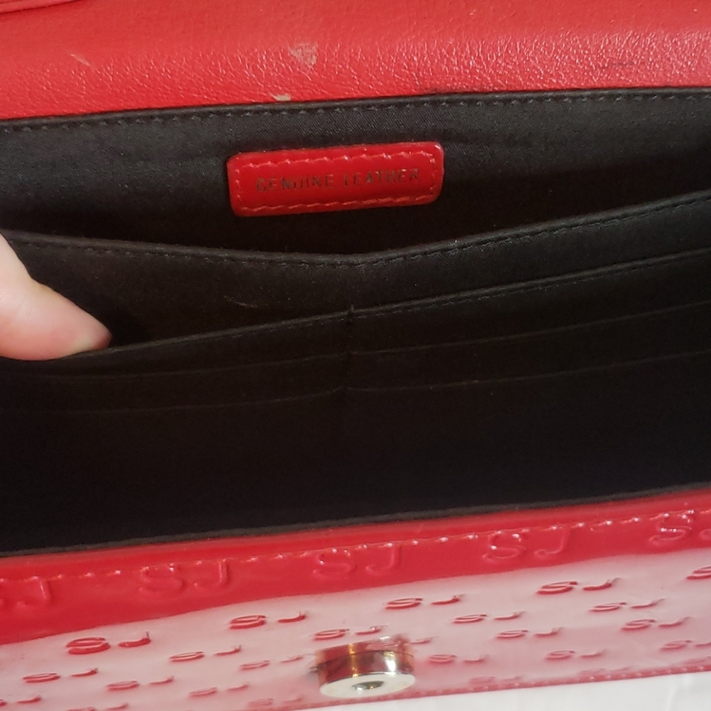 St. John Red Vinyl Leather Crossbody Bag - Picture 8 of 12